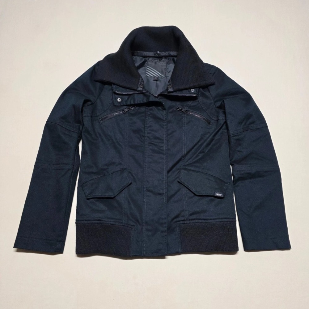 Vans Road Biker Black Jacket Women's Size Small Heavy Snap+Full Zip Reg Fit